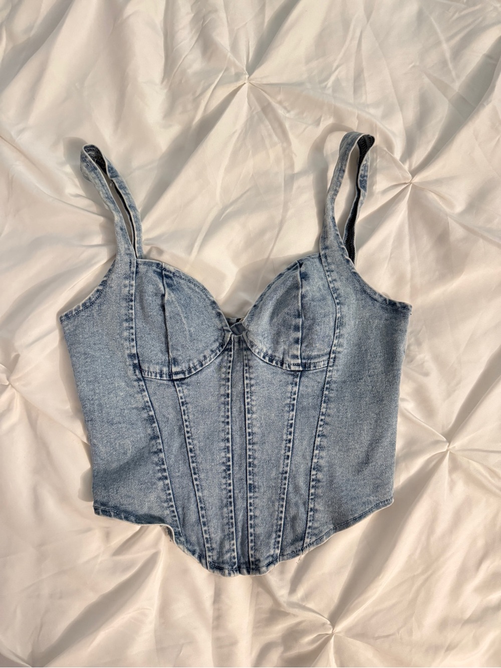Denim Bustier Crop Top - Light Blue